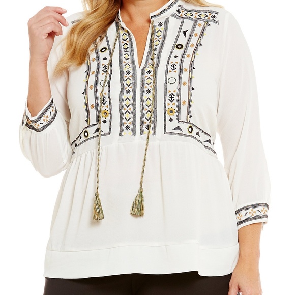 Gibson Latimer Tops - Gibson Latimer Embroidered Peasant Blouse